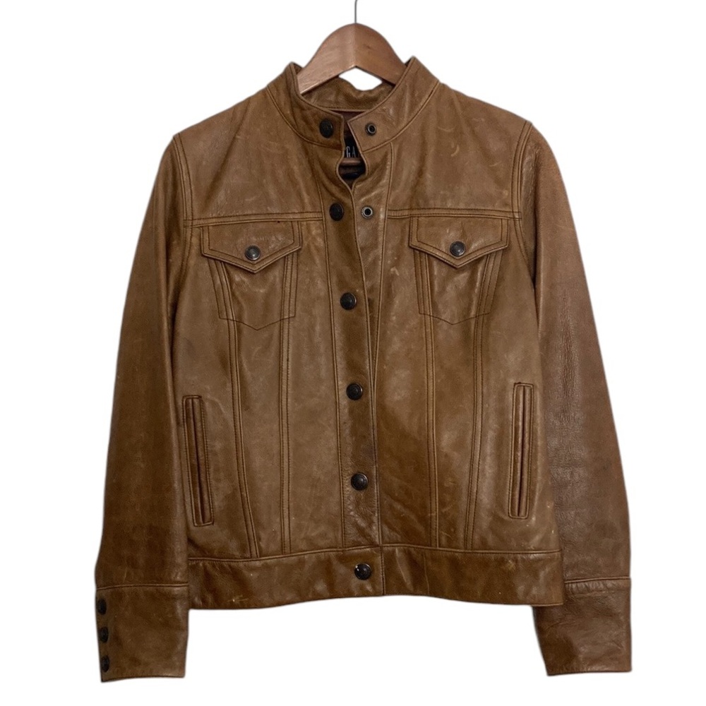 Vintage Gap Leather Jacket Womens Small Brown Moto Trucker Western Y2K Classic